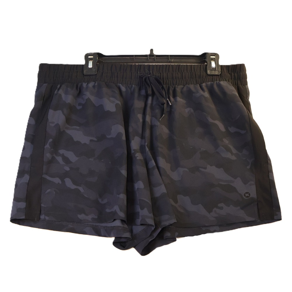 Xersion Mens XL Shorts Black Camo Elastic Waist Drawstring Athletic Training